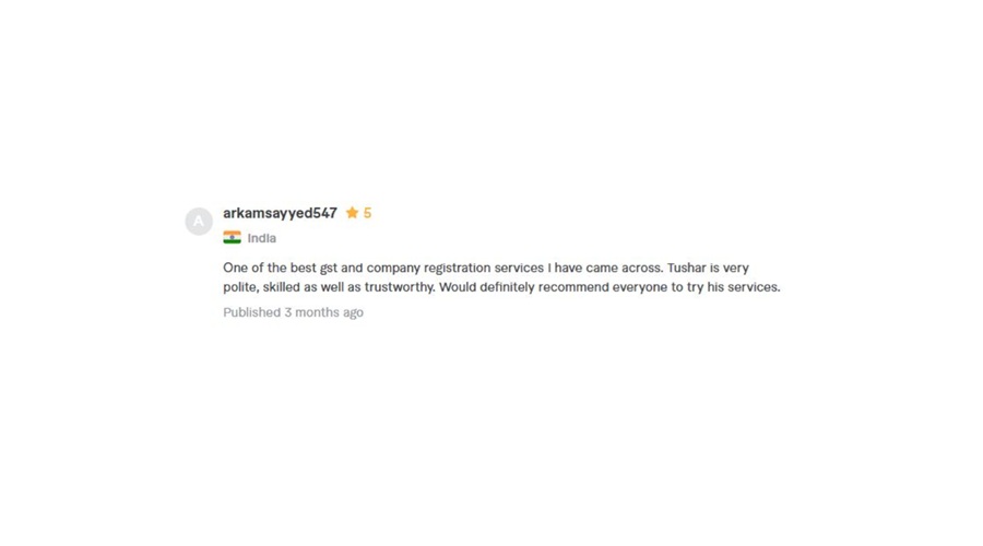 Fiverr client feedback for GST company registration