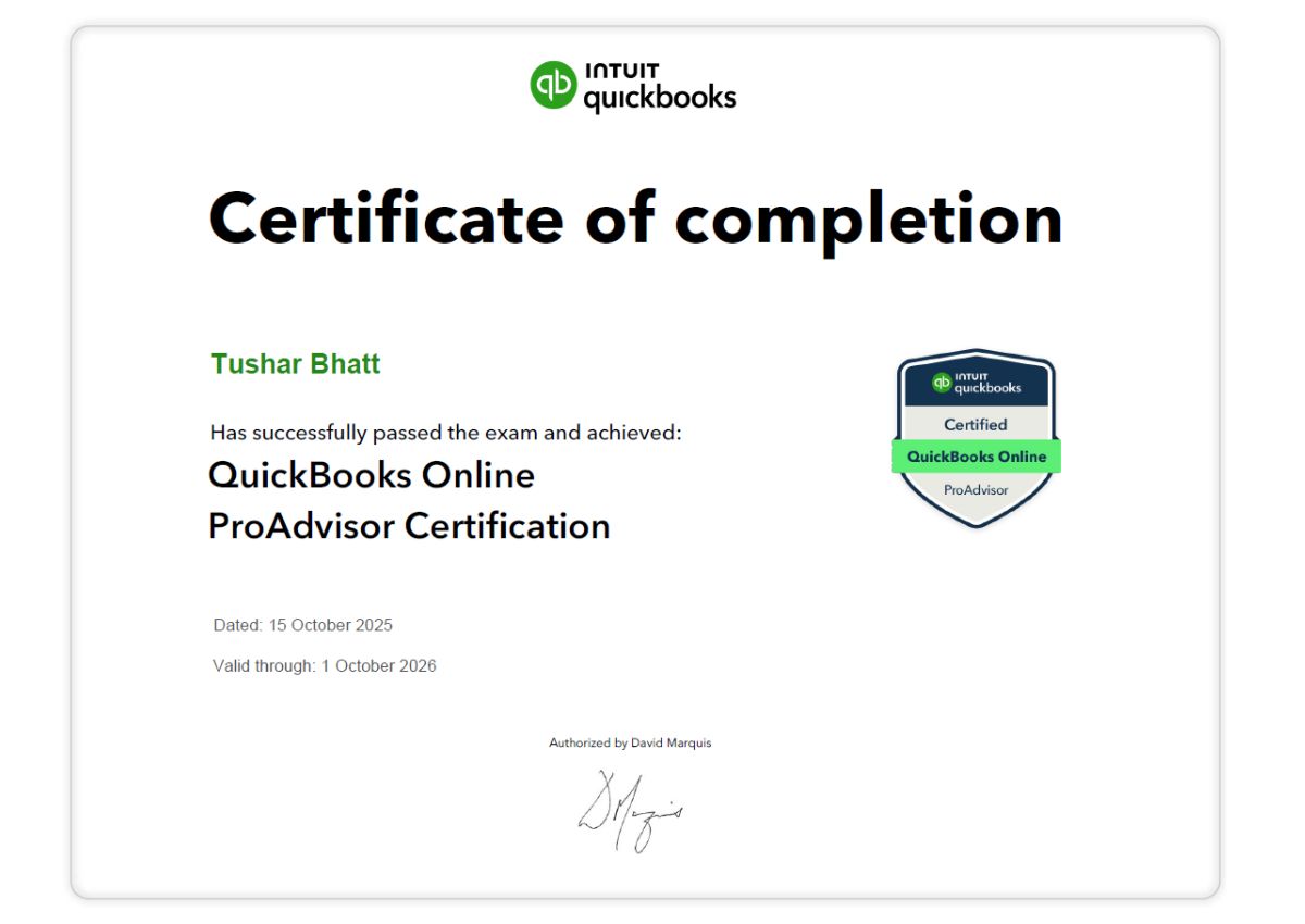 QuickBooks Online Certified Advisor – Bhatt Consultancy Services